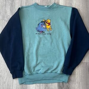 Disney Women's Crewneck Sweater in Teal and Navy with Winnie the Pooh Patch